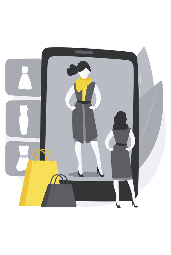 Provador virtual em vetor 3d, camarim online, e-commerce, troca de roupas em realidade aumentada, espelho digital e escaneamento corporal.